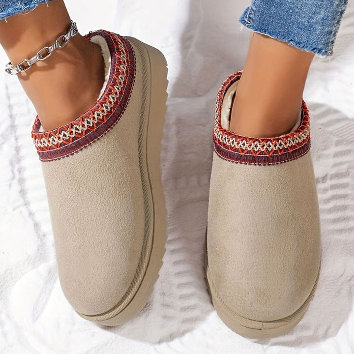 Dames Pluche Gevoerde Slip-On Winterslippers Boho Rand