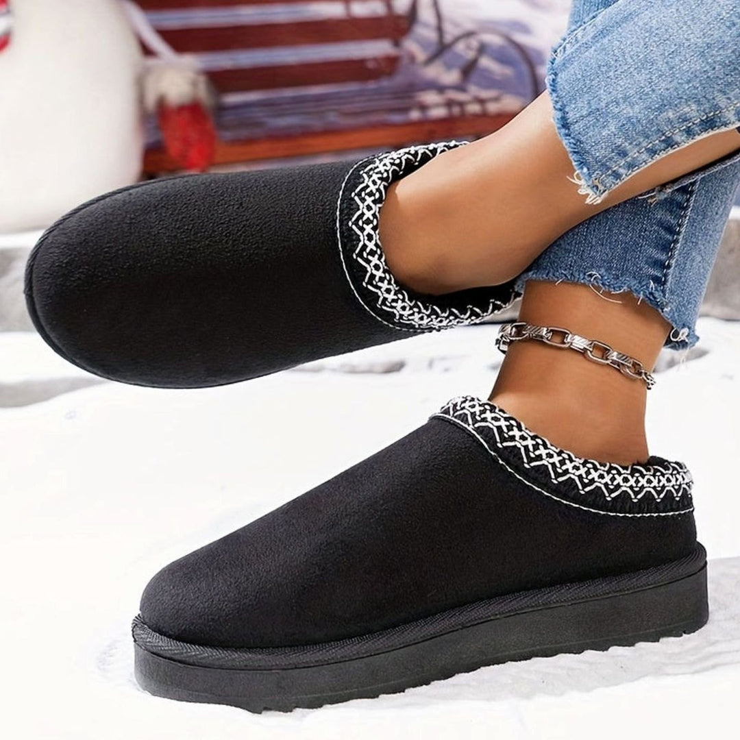 Dames Pluche Gevoerde Slip-On Winterslippers Boho Rand