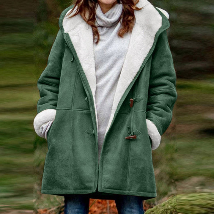 Dames Pluche Gevoerde Winterjas met Kap en Knevelsluitingen - Groen