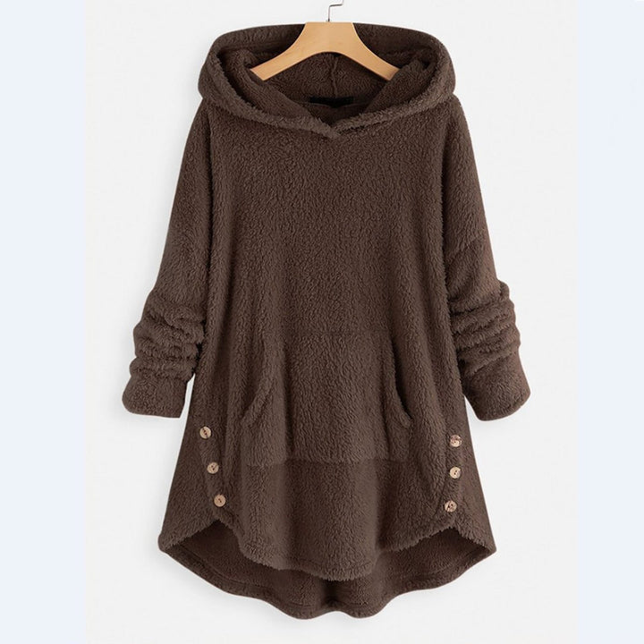 Dames Pluche Hoodie Sweater Women Rits Kattenprint - Bruin