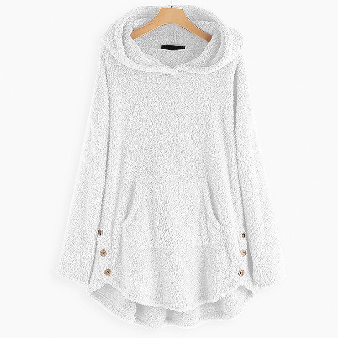 Dames Pluche Hoodie Sweater Women Rits Kattenprint - Wit