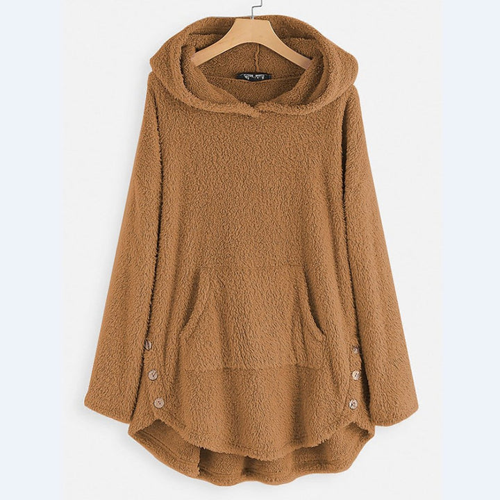 Dames Pluche Hoodie Sweater Women Rits Kattenprint - Beige