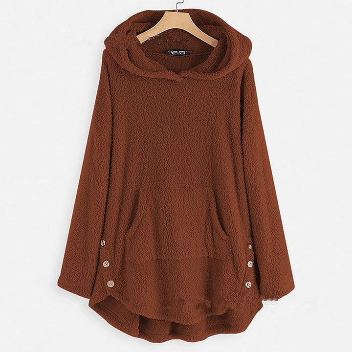 Dames Pluche Hoodie Sweater Women Rits Kattenprint - Bordeaux