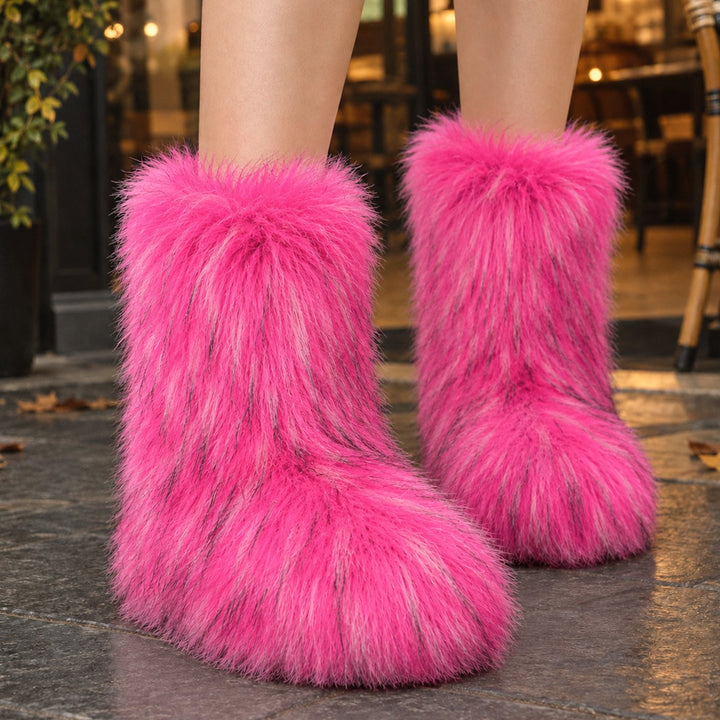 Dames Pluche Slip-On Laarzen met Ronde Neus Middenkuit - Rozerood