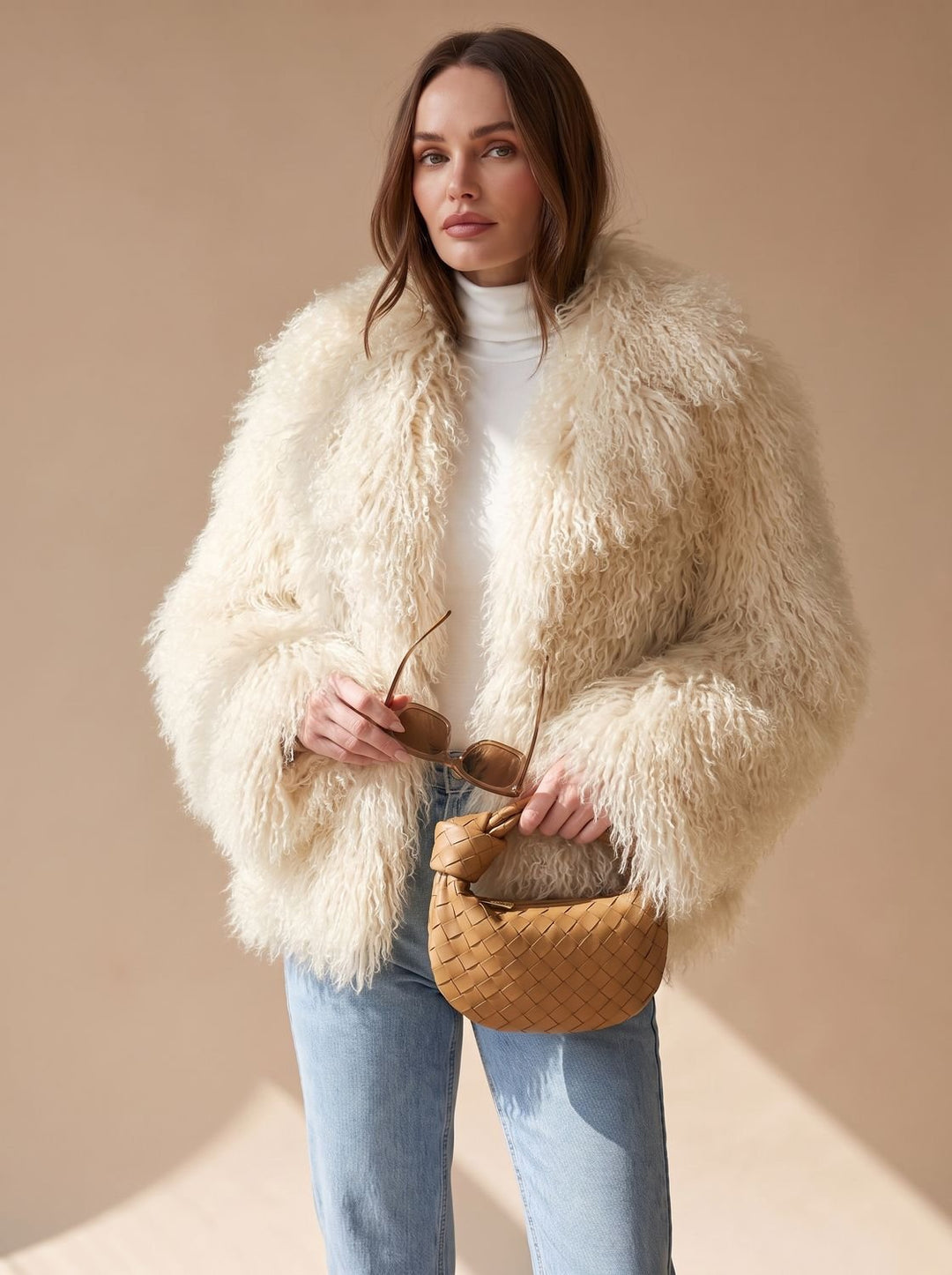 Dames Pluizige Teddy Jas Faux Fur Korte Winterjas - Lichtbruin