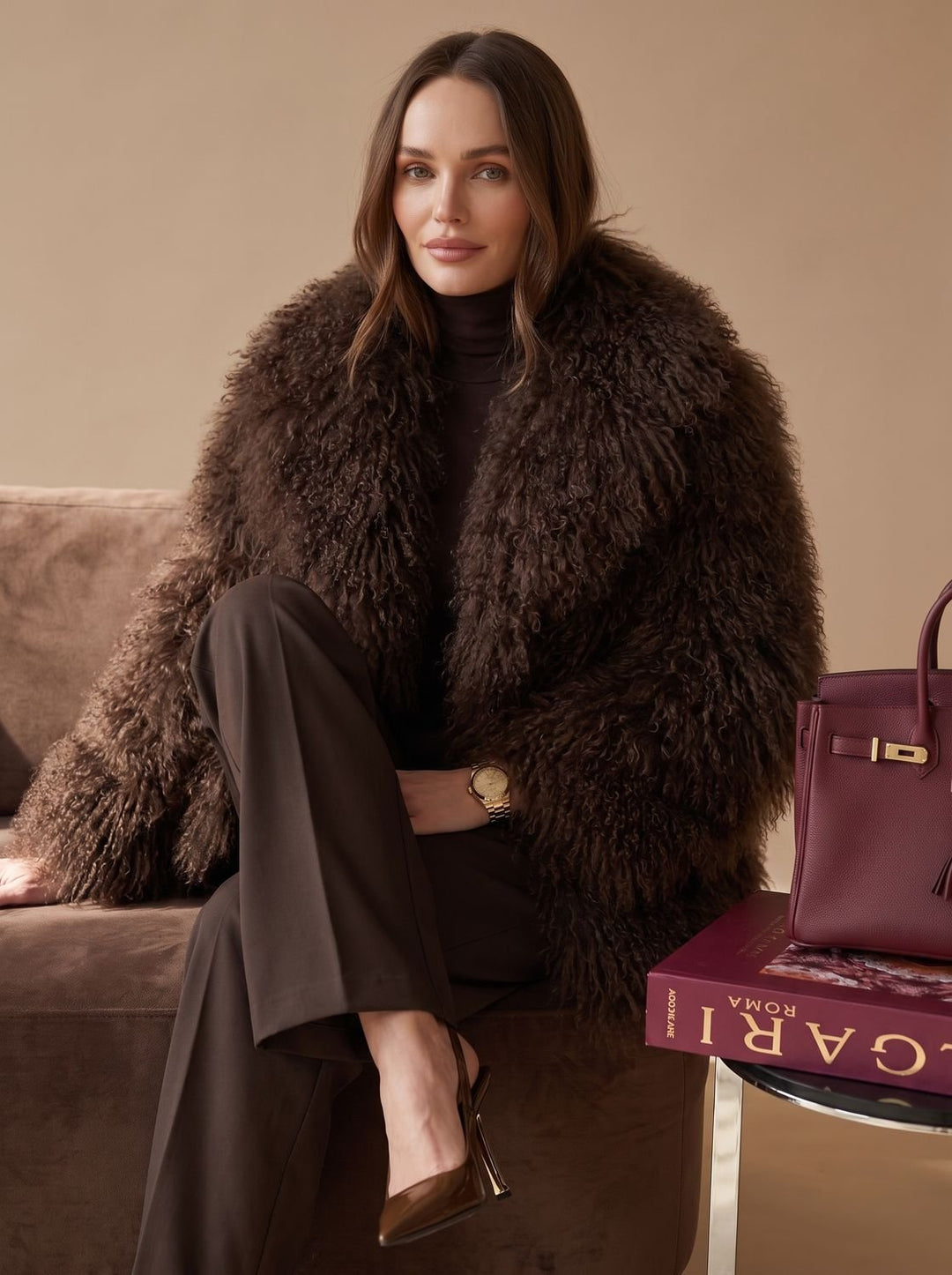 Dames Pluizige Teddy Jas Faux Fur Korte Winterjas - Bruin