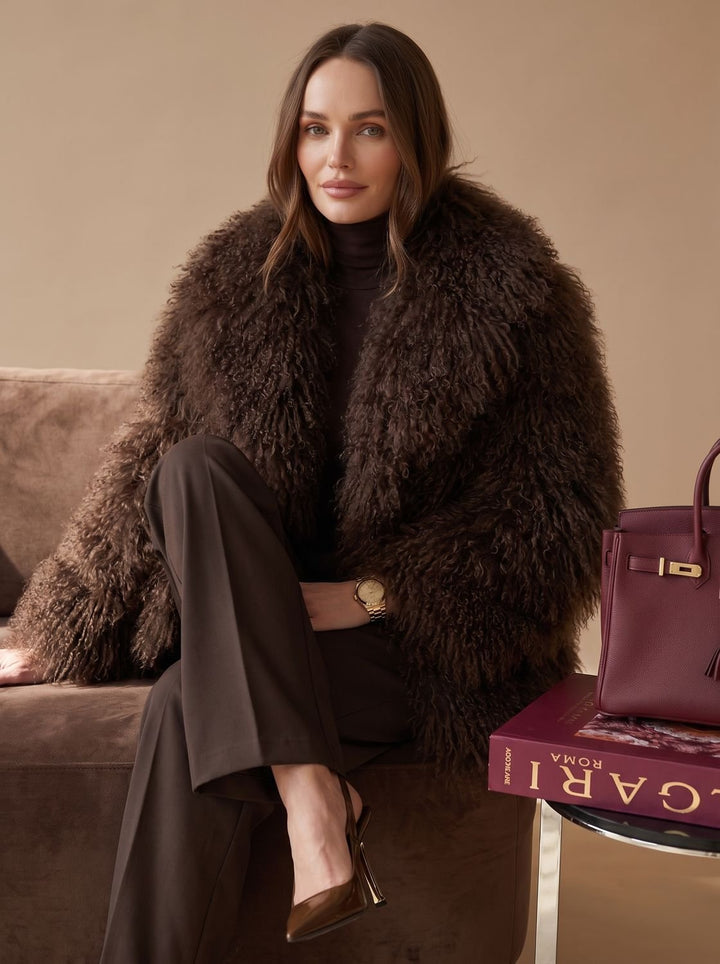 Dames Pluizige Teddy Jas Faux Fur Korte Winterjas - Bruin