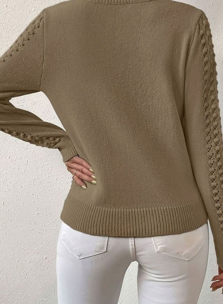 Dames Pointelle-Gebreide Ronde Hals Longsleeve Trui