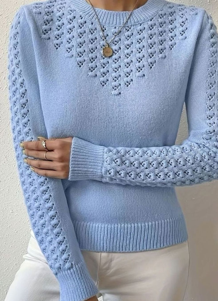 Dames Pointelle-Gebreide Ronde Hals Longsleeve Trui