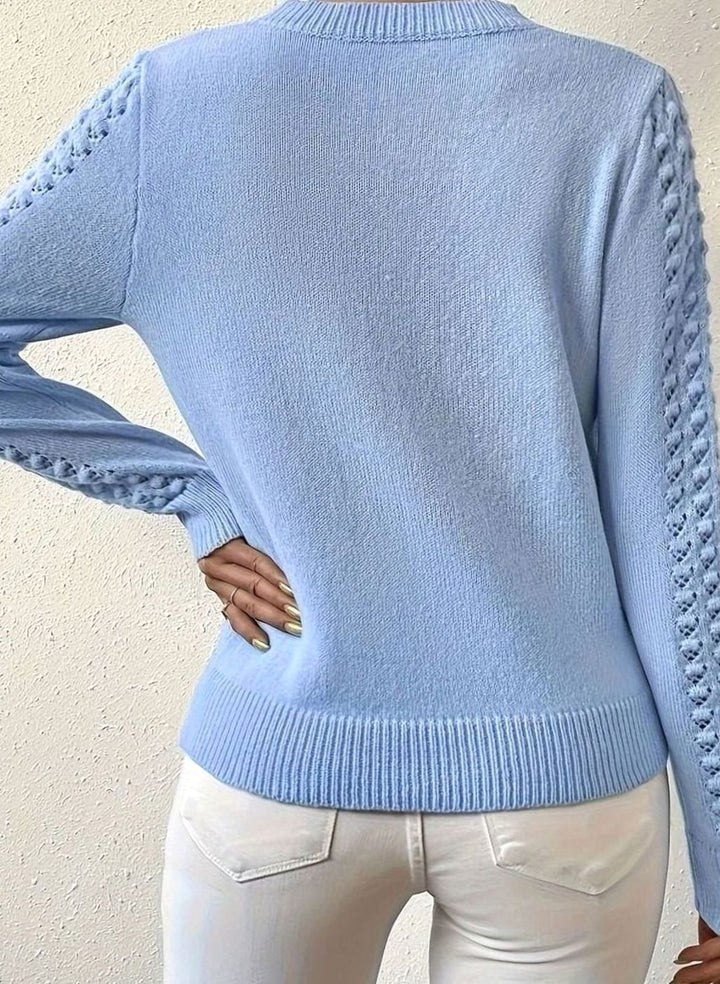 Dames Pointelle-Gebreide Ronde Hals Longsleeve Trui