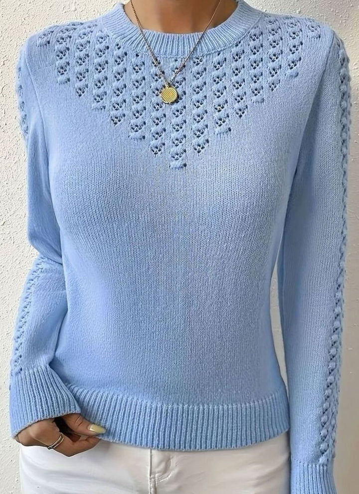 Dames Pointelle-Gebreide Ronde Hals Longsleeve Trui