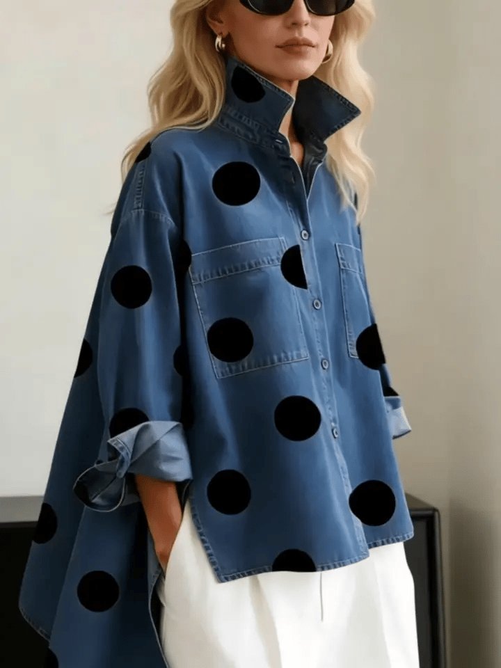 Dames Polkadot Oversized Lange Mouwen Blouse
