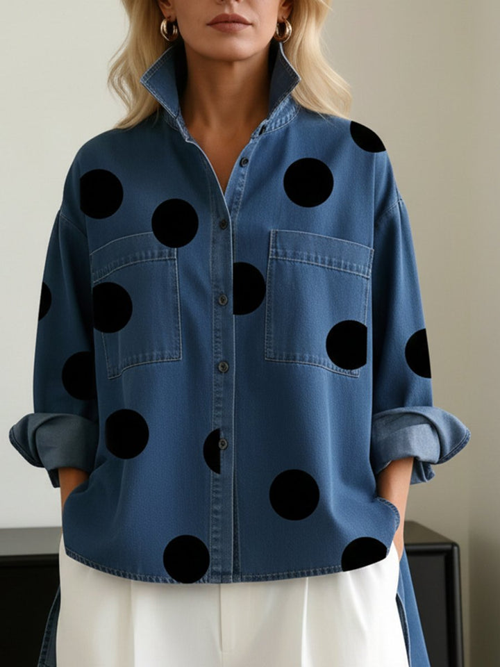 Dames Polkadot Oversized Lange Mouwen Blouse