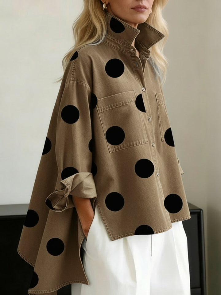 Dames Polkadot Oversized Lange Mouwen Blouse - Khaki