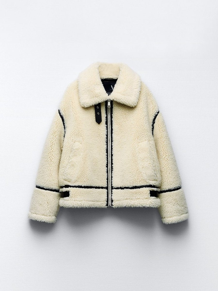 Dames Puffer Jas Teddy Fleece Rits Oversized Winterjas - Wit