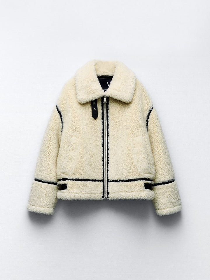 Dames Puffer Jas Teddy Fleece Rits Oversized Winterjas - Wit