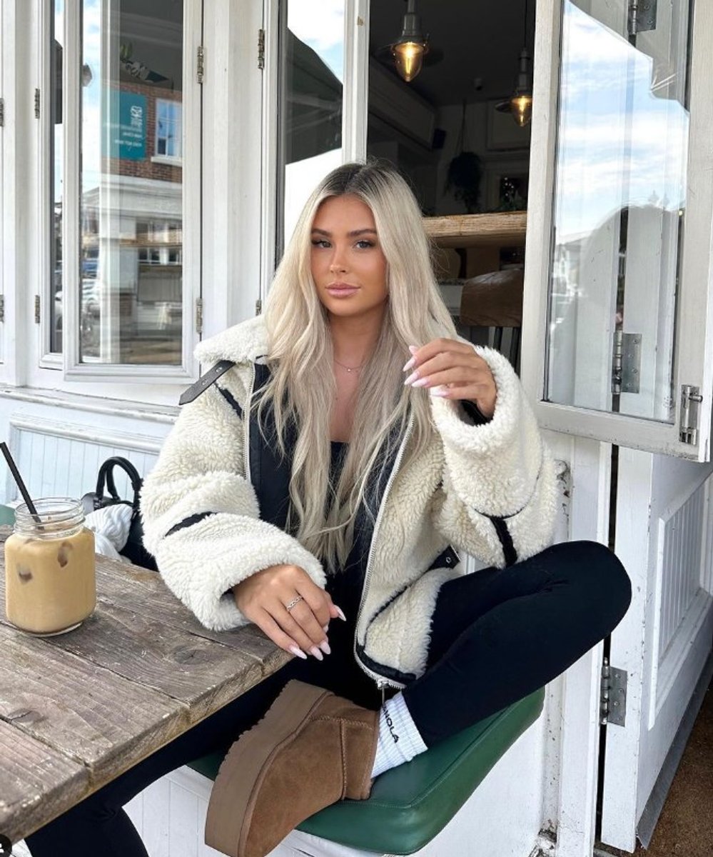 Dames Puffer Jas Teddy Fleece Rits Oversized Winterjas