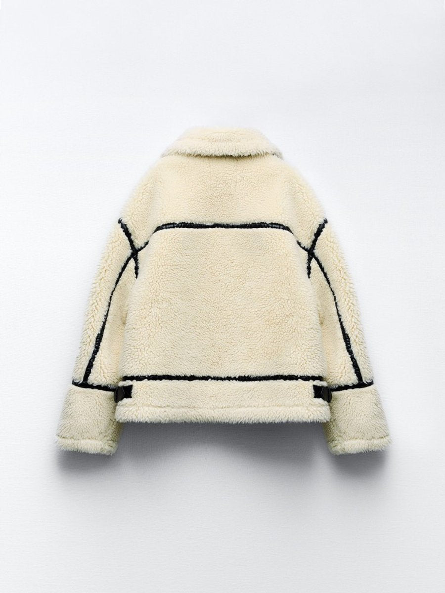 Dames Puffer Jas Teddy Fleece Rits Oversized Winterjas