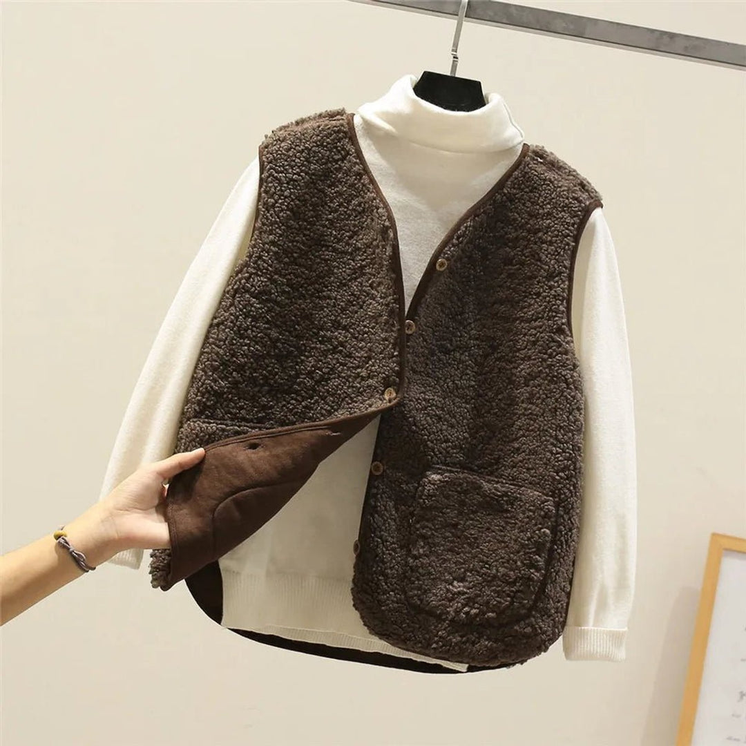Dames Puffer Vest Teddy Fleece Mouwloze Gewatteerde Bodywarmer - Bruin