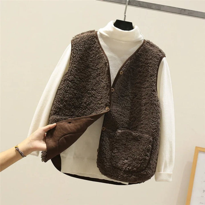 Dames Puffer Vest Teddy Fleece Mouwloze Gewatteerde Bodywarmer - Bruin