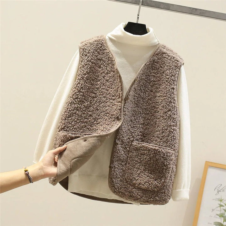 Dames Puffer Vest Teddy Fleece Mouwloze Gewatteerde Bodywarmer - Khaki