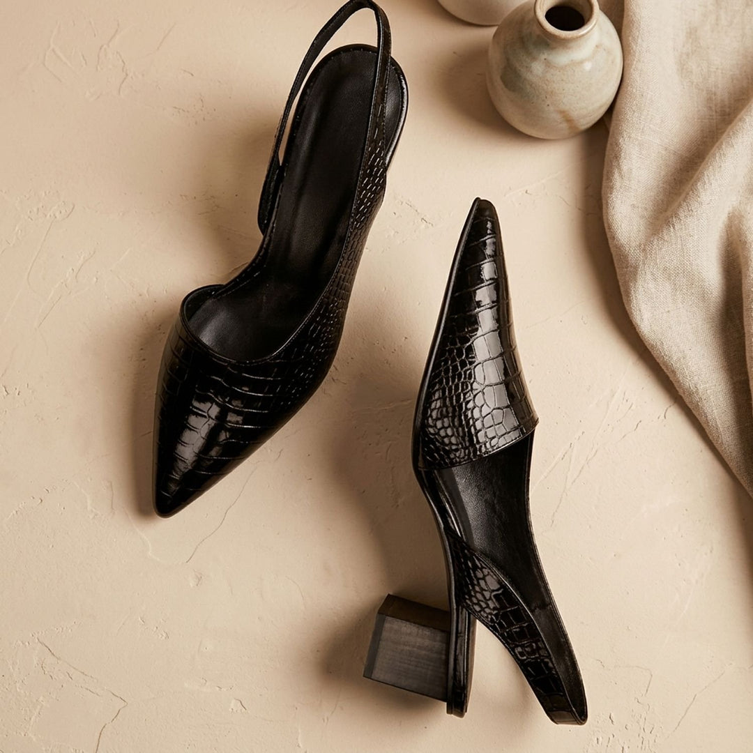 Dames Puntneus Slingback Blokhak Pumps met Krokodilprint