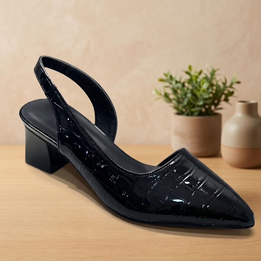 Dames Puntneus Slingback Blokhak Pumps met Krokodilprint
