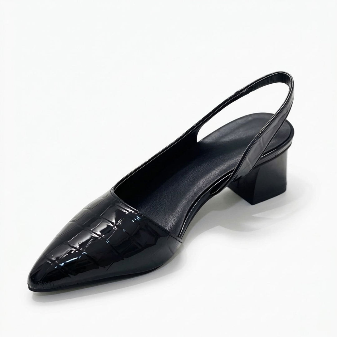 Dames Puntneus Slingback Blokhak Pumps met Krokodilprint