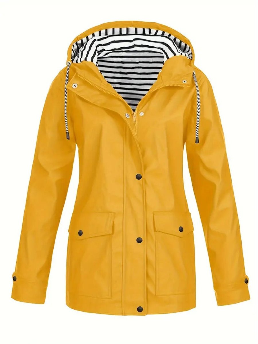 Dames Regenjas Gestreept Gevoerde Hoodie Women Coat - Geel
