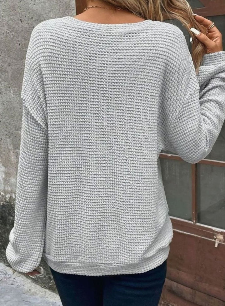 Dames Relaxed Drop-Shoulder Waffle-Knit Ronde Hals Trui