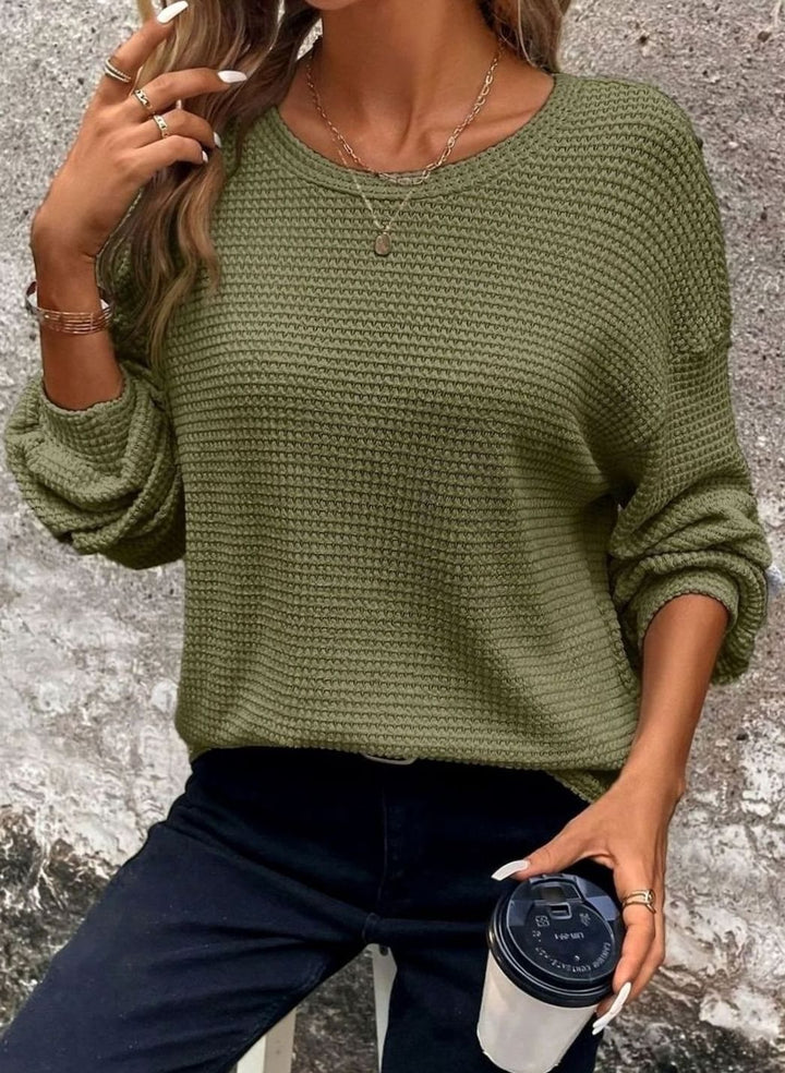 Dames Relaxed Drop-Shoulder Waffle-Knit Ronde Hals Trui