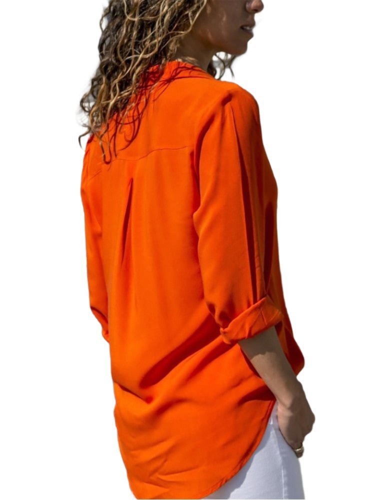Dames Relaxed-Fit Blouse Geknoopt Opgerolde Mouwen Kraag