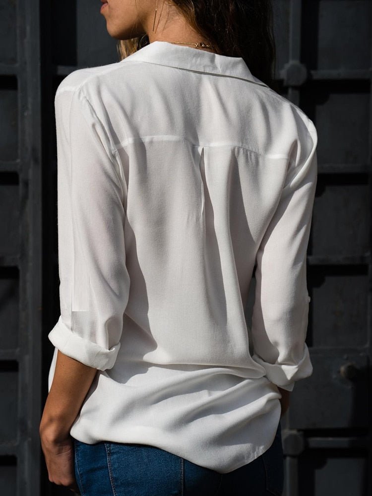 Dames Relaxed-Fit Blouse Geknoopt Opgerolde Mouwen Kraag
