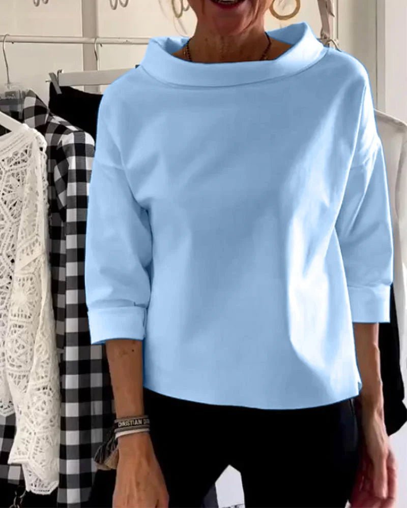Dames Relaxed-Fit Cowlhals Driekwart Mouw Casual Top - Blue