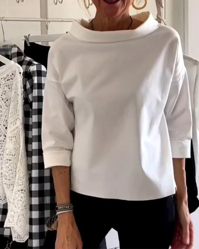 Dames Relaxed-Fit Cowlhals Driekwart Mouw Casual Top