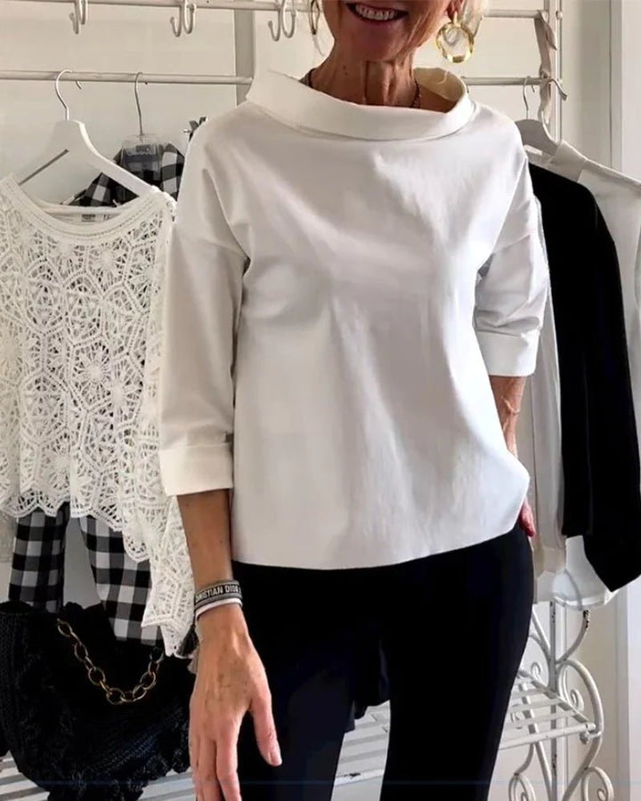 Dames Relaxed-Fit Cowlhals Driekwart Mouw Casual Top