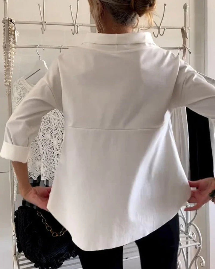 Dames Relaxed-Fit Cowlhals Driekwart Mouw Casual Top