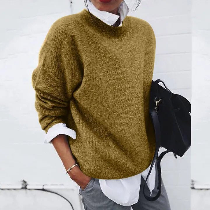 Dames Relaxed-Fit Crew-Neck Cashmere Blend Trui - Khaki