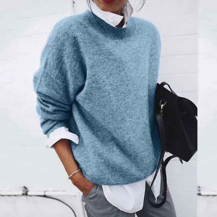 Dames Relaxed-Fit Crew-Neck Cashmere Blend Trui - Blue