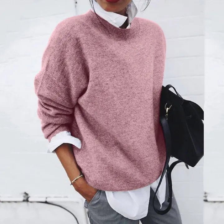 Dames Relaxed-Fit Crew-Neck Cashmere Blend Trui - Pink
