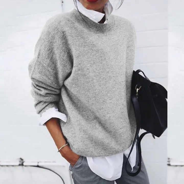 Dames Relaxed-Fit Crew-Neck Cashmere Blend Trui - Gray