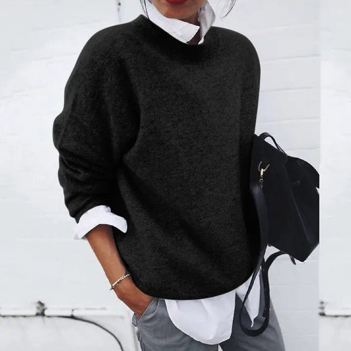 Dames Relaxed-Fit Crew-Neck Cashmere Blend Trui - Black