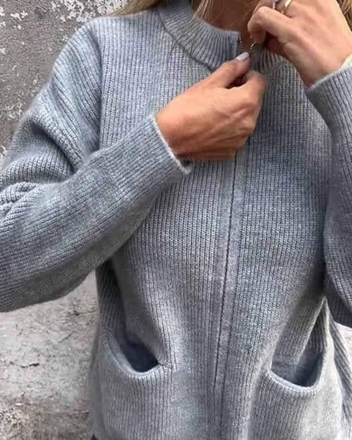 Dames Relaxed-Fit Gebreide Ritssluitng Cardigan met Zakken