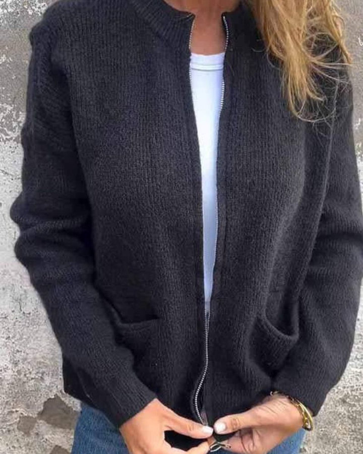 Dames Relaxed-Fit Gebreide Ritssluitng Cardigan met Zakken