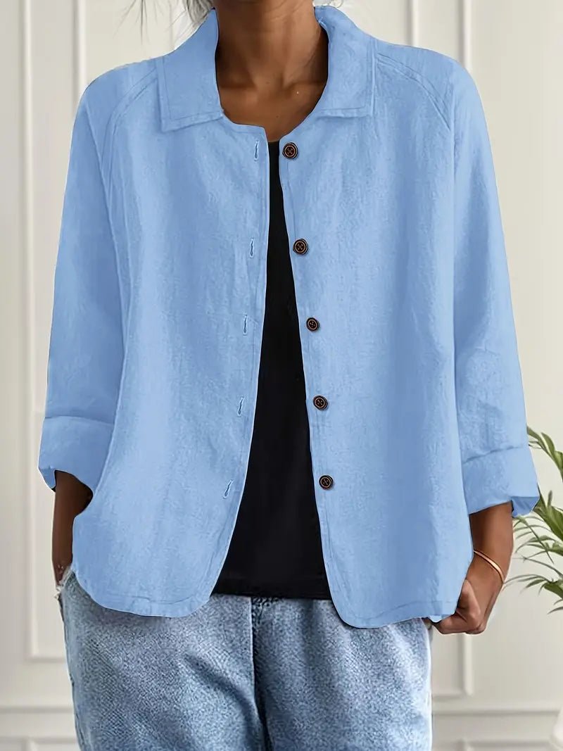 Dames Relaxed-Fit Geknoopte Lange Mouw Blazer met Kraag - Light Blue