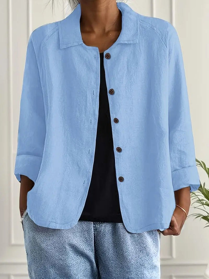 Dames Relaxed-Fit Geknoopte Lange Mouw Blazer met Kraag - Light Blue