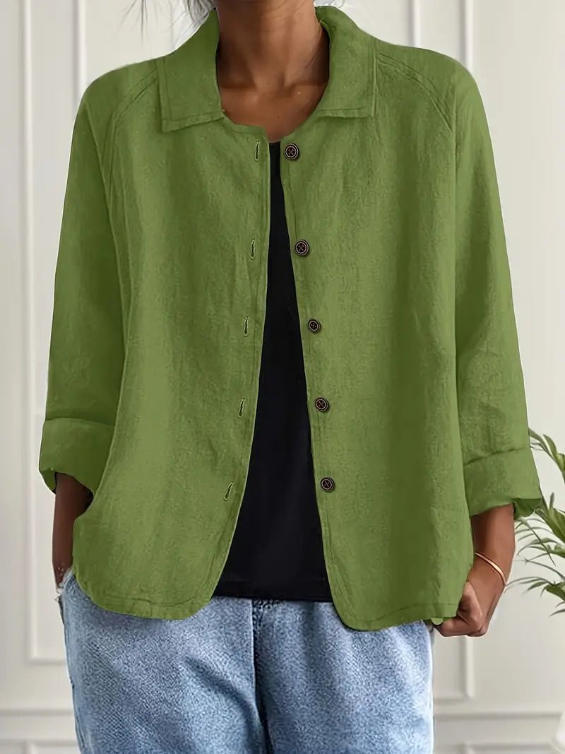 Dames Relaxed-Fit Geknoopte Lange Mouw Blazer met Kraag - Green
