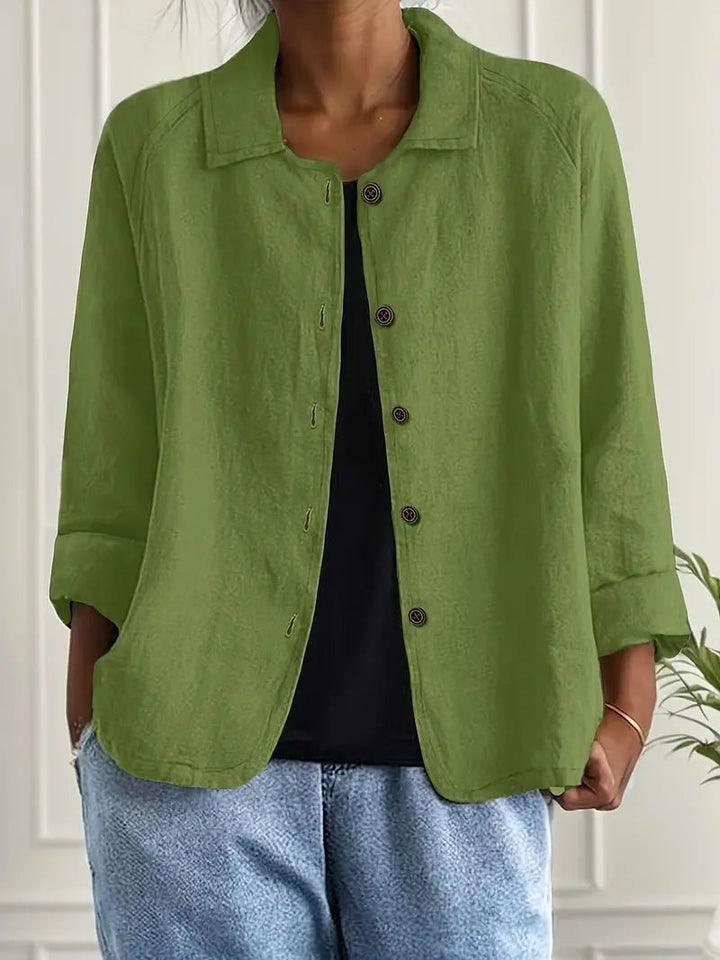 Dames Relaxed-Fit Geknoopte Lange Mouw Blazer met Kraag - Green