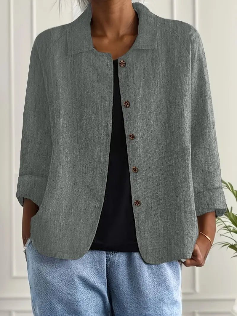 Dames Relaxed-Fit Geknoopte Lange Mouw Blazer met Kraag