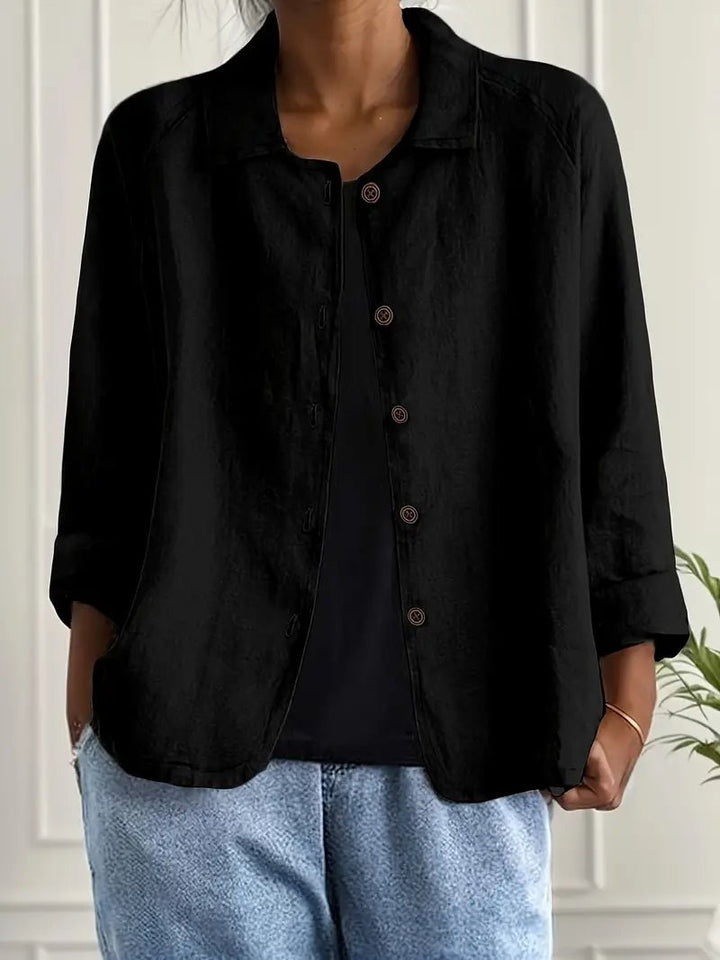 Dames Relaxed-Fit Geknoopte Lange Mouw Blazer met Kraag - Black